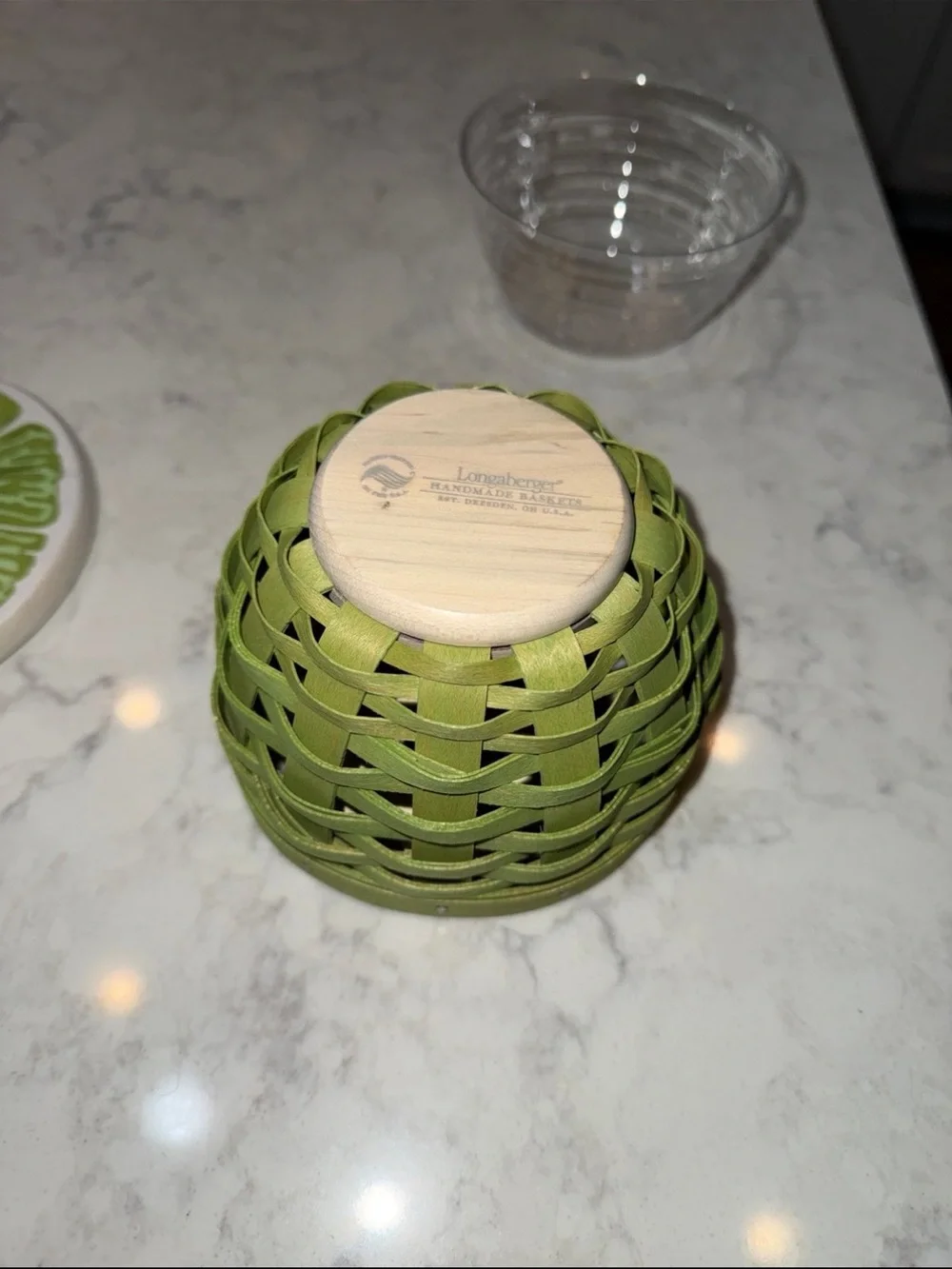 Longaberger 2010 Lime Basket Wood Lid Plastic Protector Handwoven Cottagecore